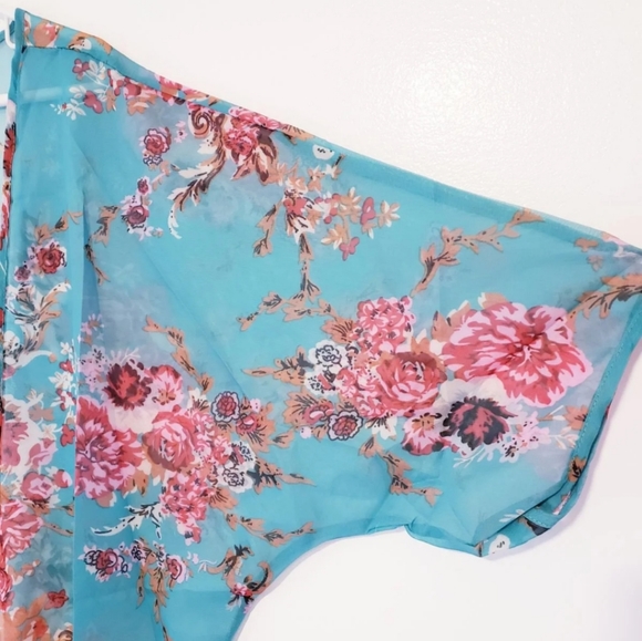 NWOT Green Chiffon Kimono Bathing Suit Cover Up - Picture 7 of 8